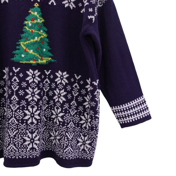 Woman Within Sweater Sz 2X 26/28 Navy Fair Isle Christmas Tree Knit Pullover - Picture 4 of 12